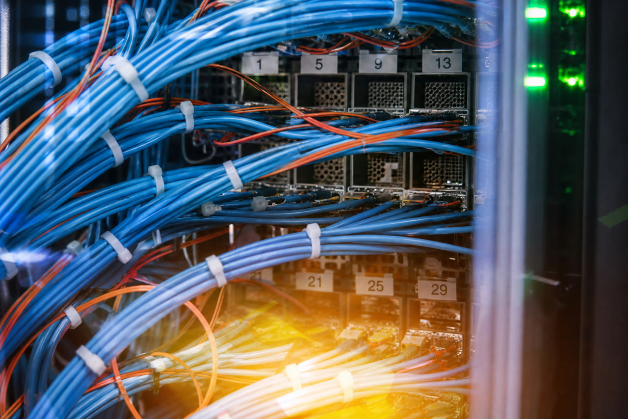 Network cabling and connectivity pathways representing hybrid gym infrastructure